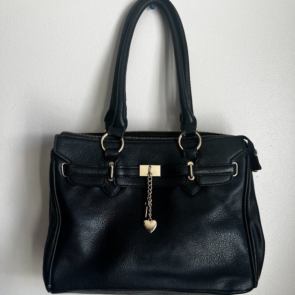 Call It Spring Black Vegan Leather Birkin Style Bag